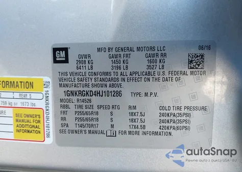 2017 Chevrolet Traverse 1Lt из США, поврежденный, VIN 1GNKRGKD4HJ101286